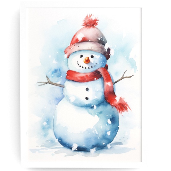 Creative Path Studios Other - Watercolor Snowman Christmas Theme Wall Art Illustration Print Unframed